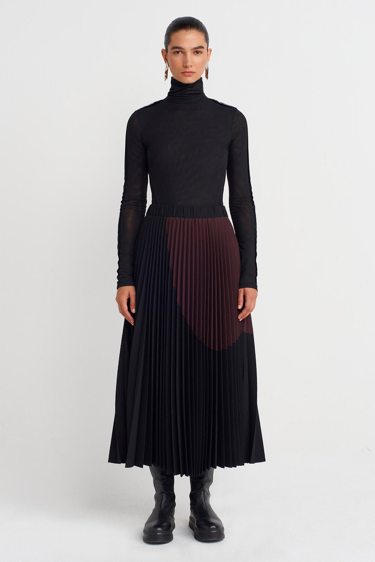 Multicolor Color Block Pleated Skirt-K252012028