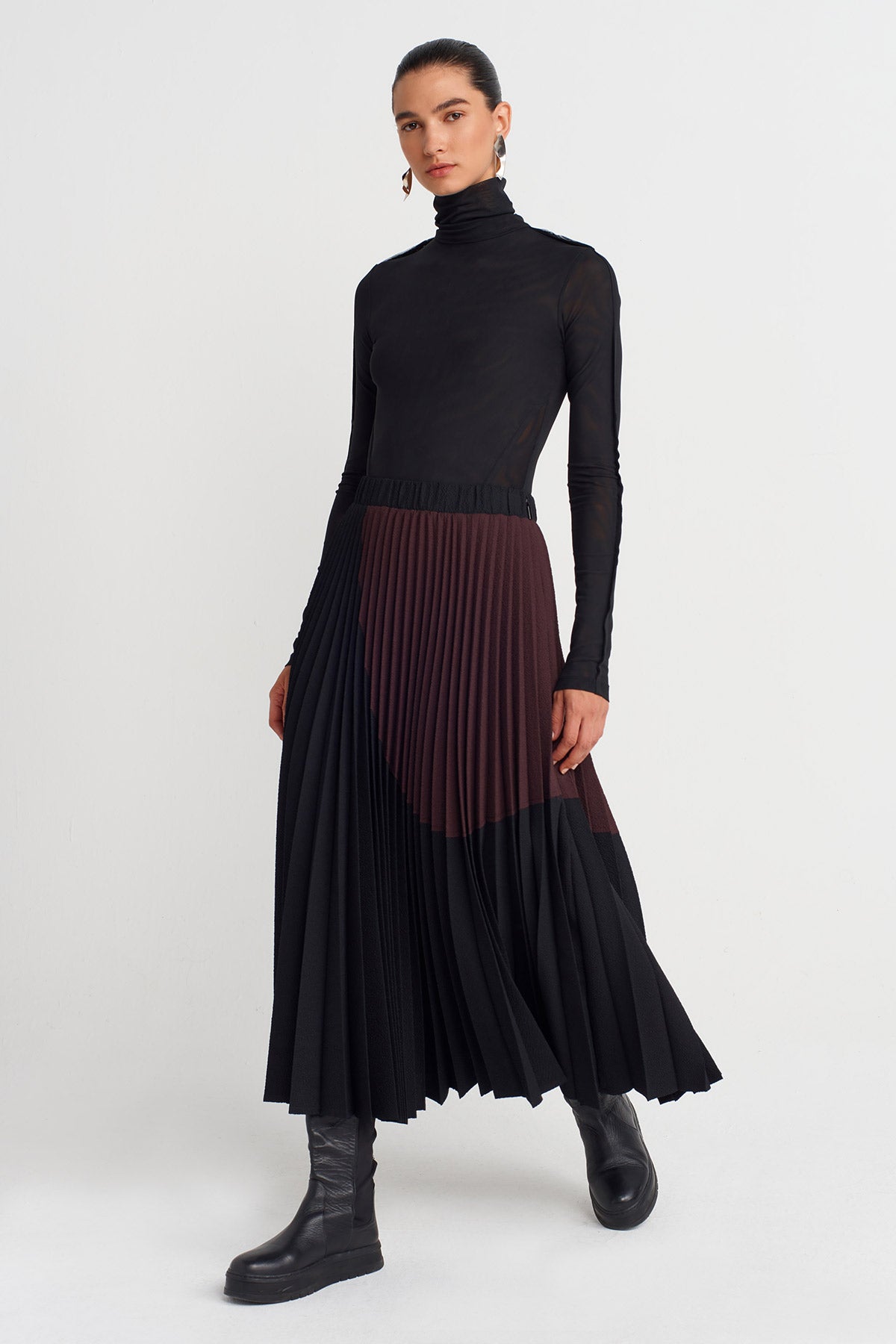Multicolor Color Block Pleated Skirt-K252012028