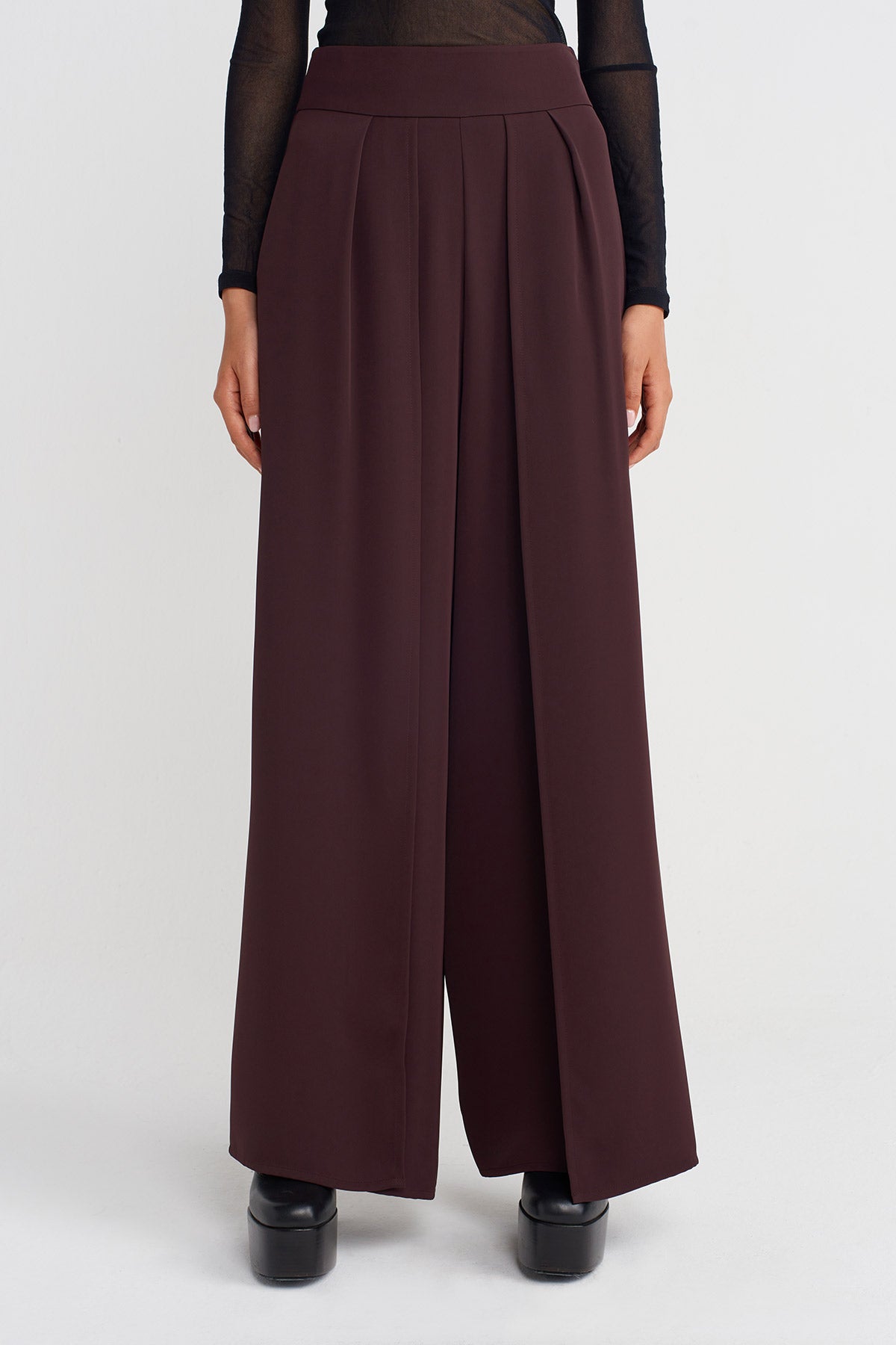 Dark Purple High-Waisted Wide-Leg Trousers-K253013030