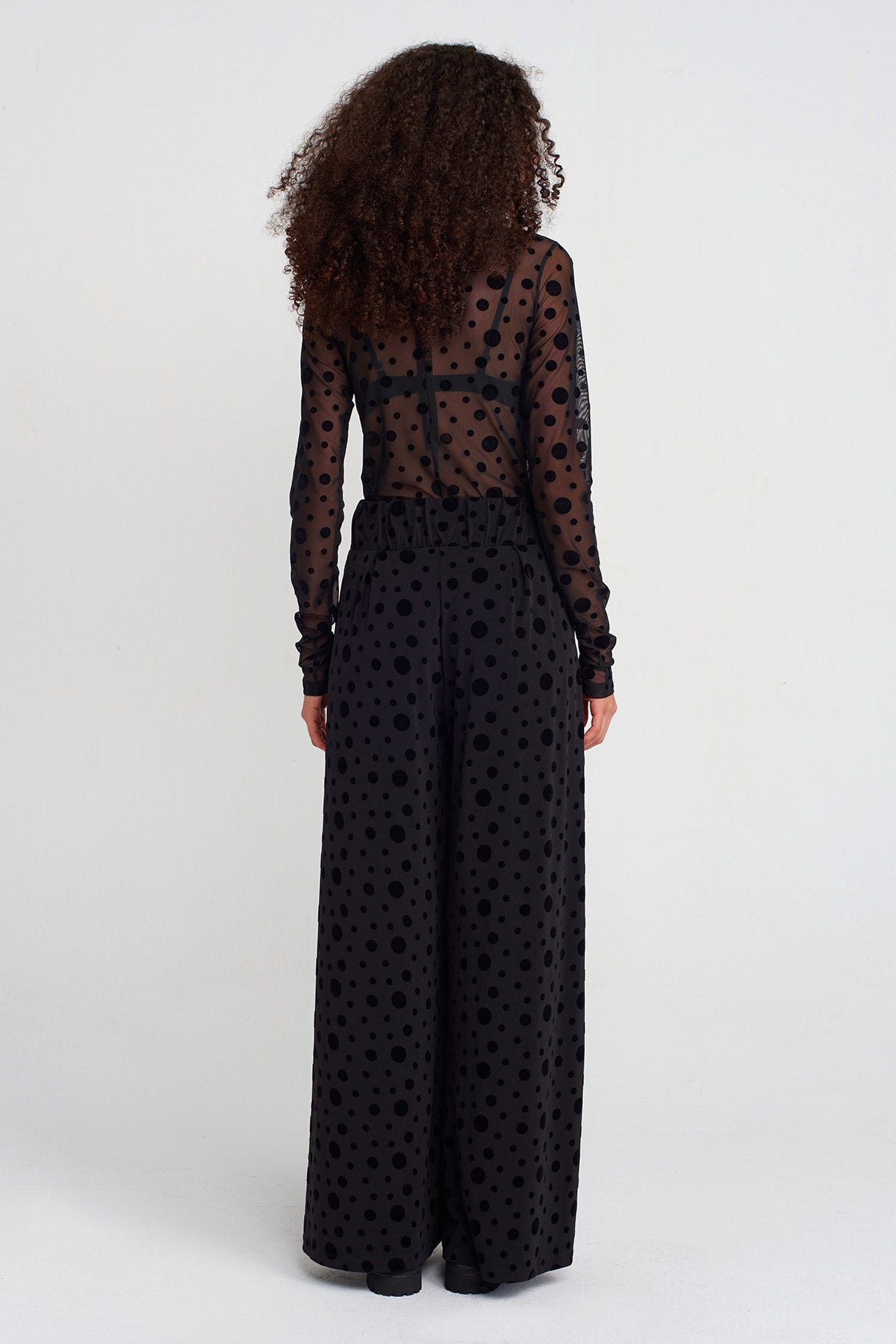 Black Velvet Polka-Dot Jersey Trousers-K253013031