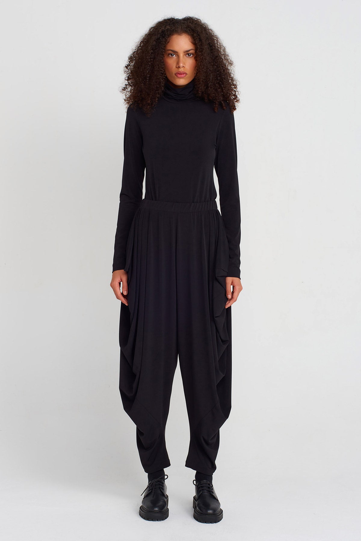 Black Draped Jersey Harem Pants-K253013032