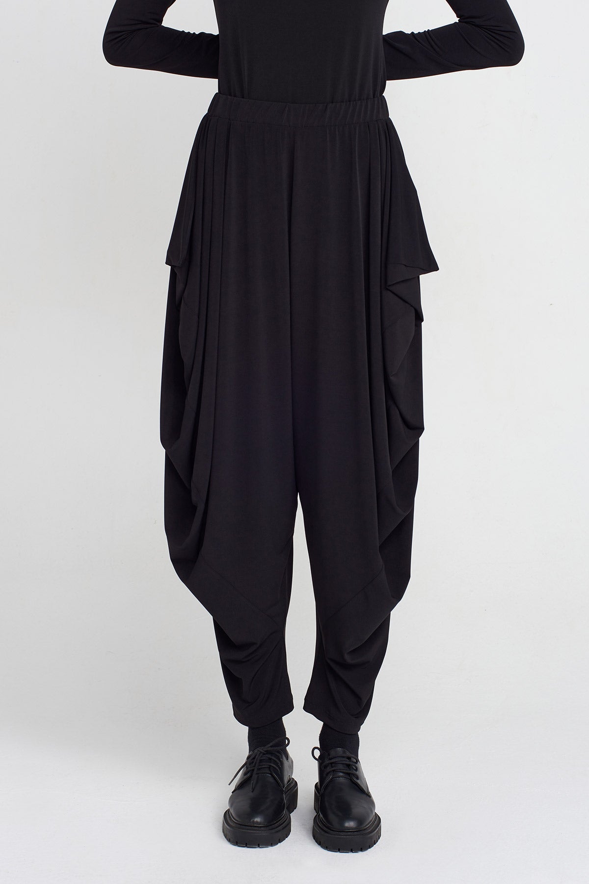 Black Draped Jersey Harem Pants-K253013032