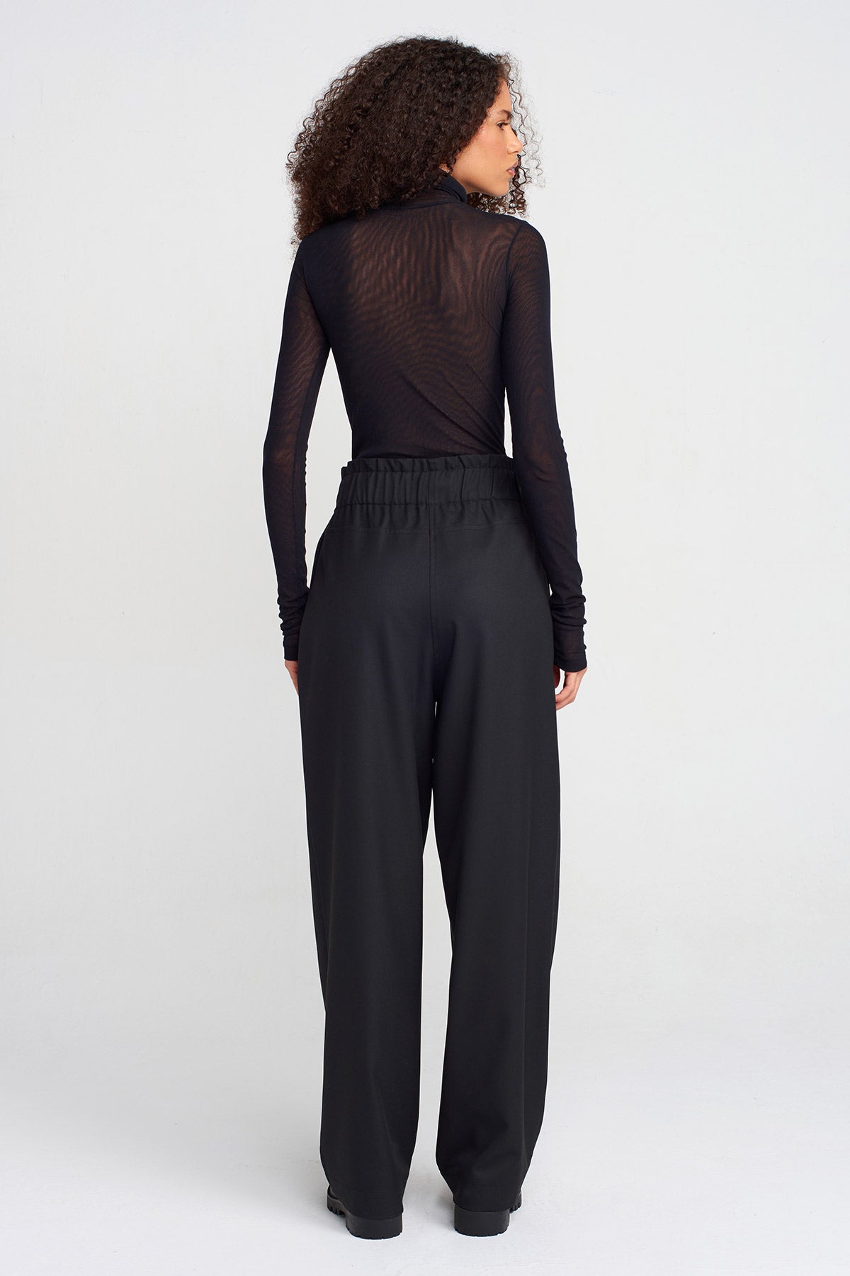 Black Thick Fabric Pleated Palazzo Pants-K253013034