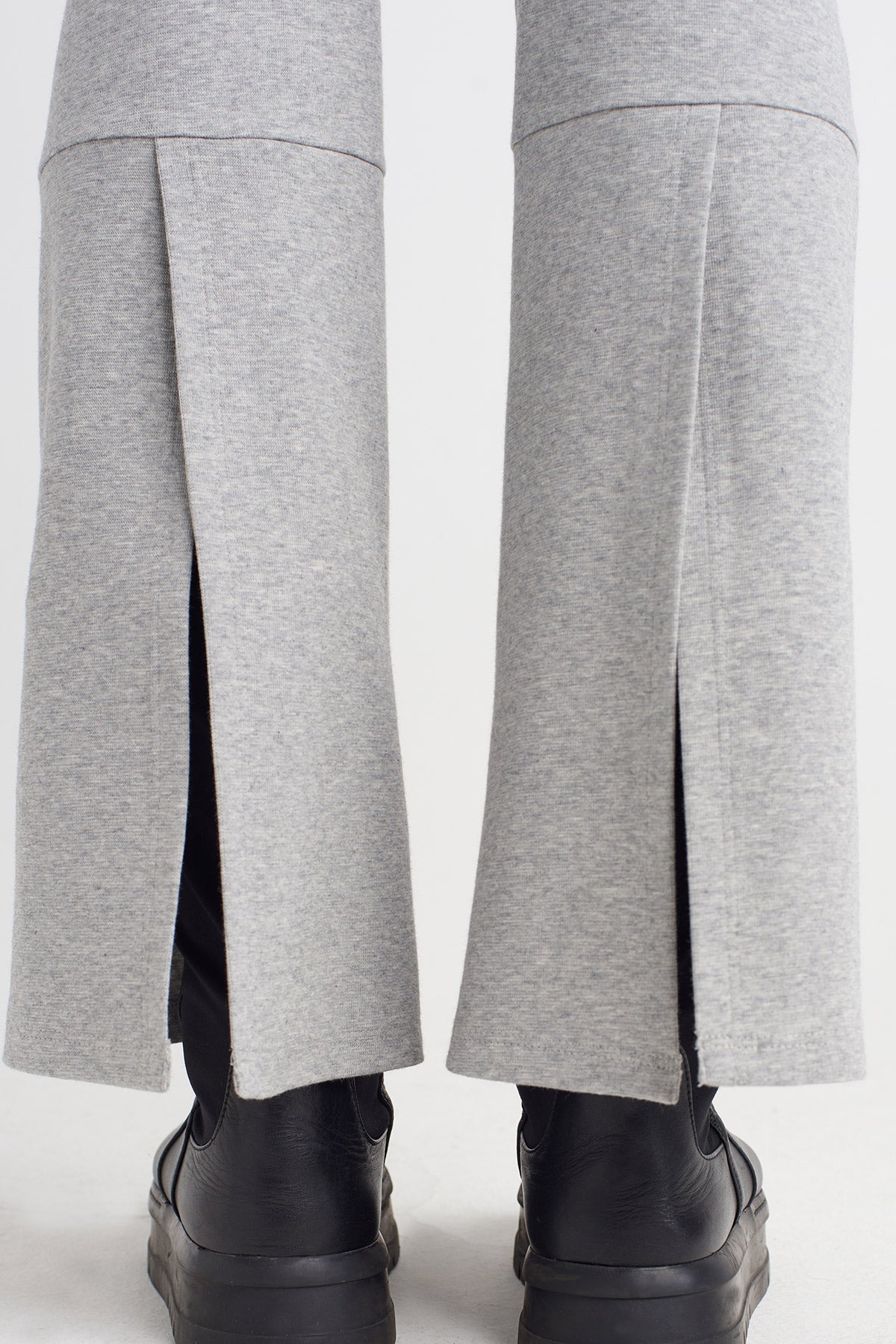 Light Grey Melange Comfort Fit Leggings with Back Hem Slit-K253013039