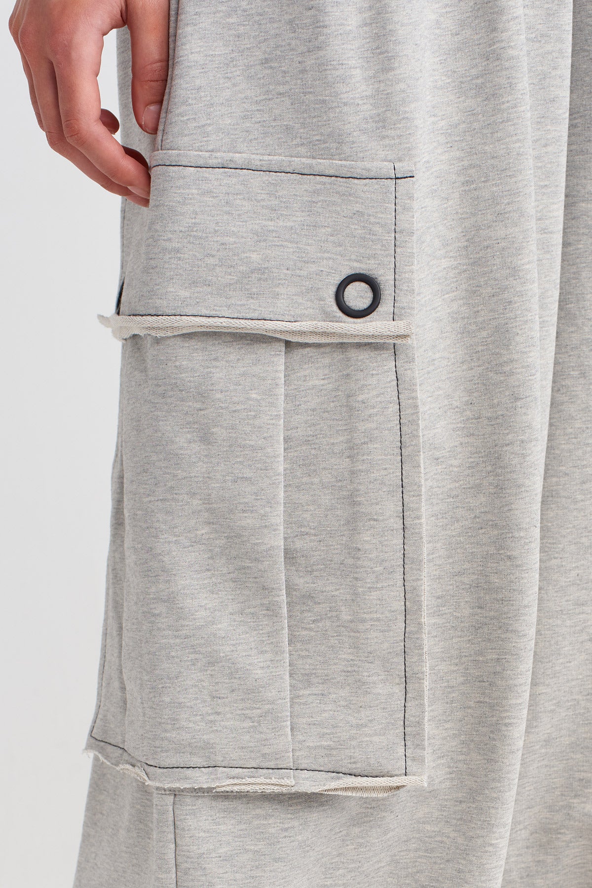 Light Grey Melange Drawstring Hem Pants with Large Pockets-K253013040