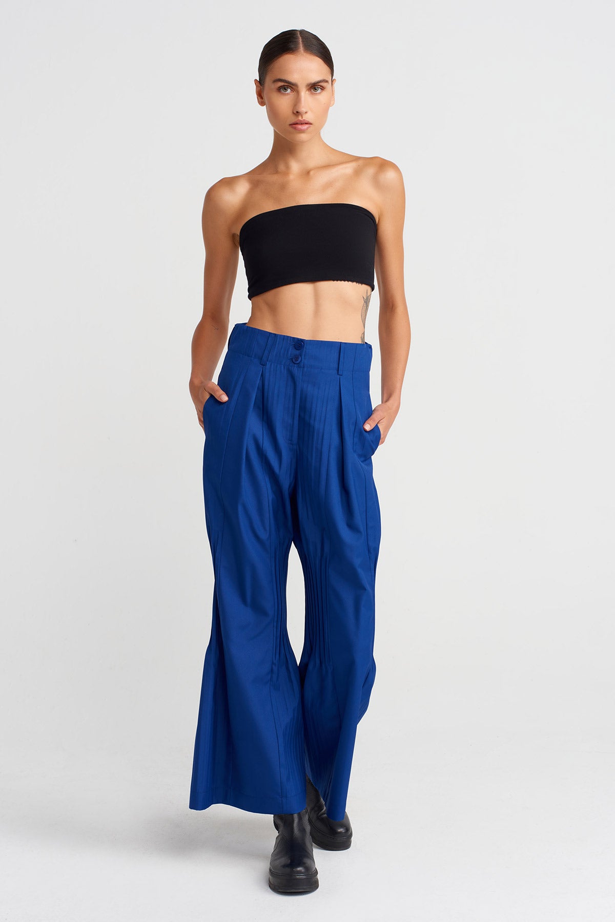Sea Blue Regionally Pleated Trousers-K253013045