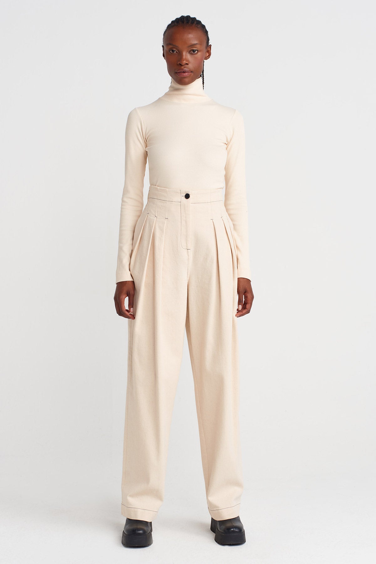 Nature High-Waisted, Pleated Denim Trousers-K253013053