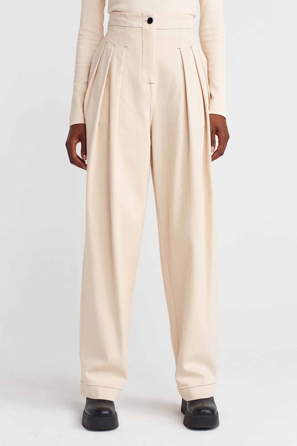 Nature High-Waisted, Pleated Denim Trousers-K253013053