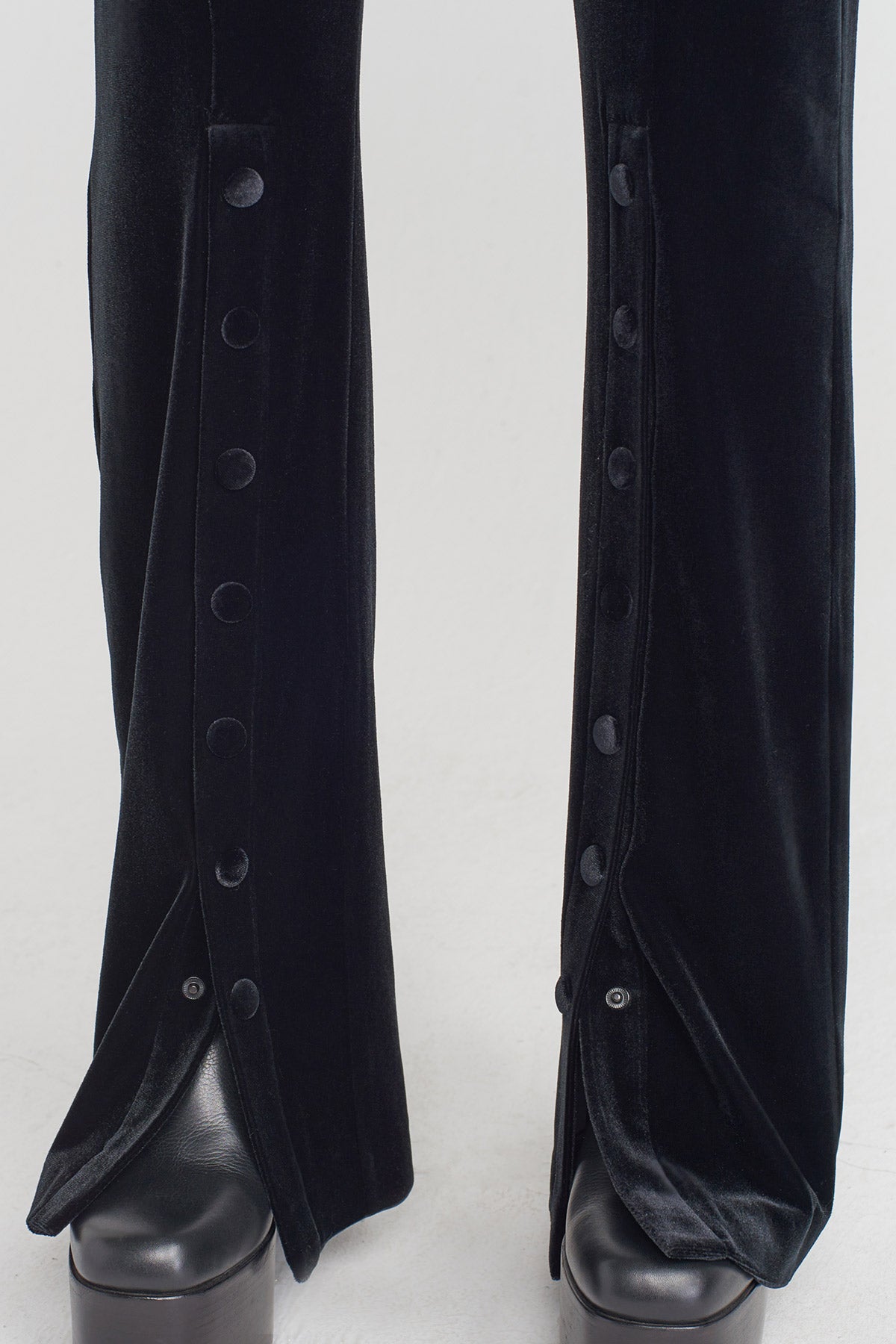 Black Velvet Trousers with Button Detailing at Hem-K253013060