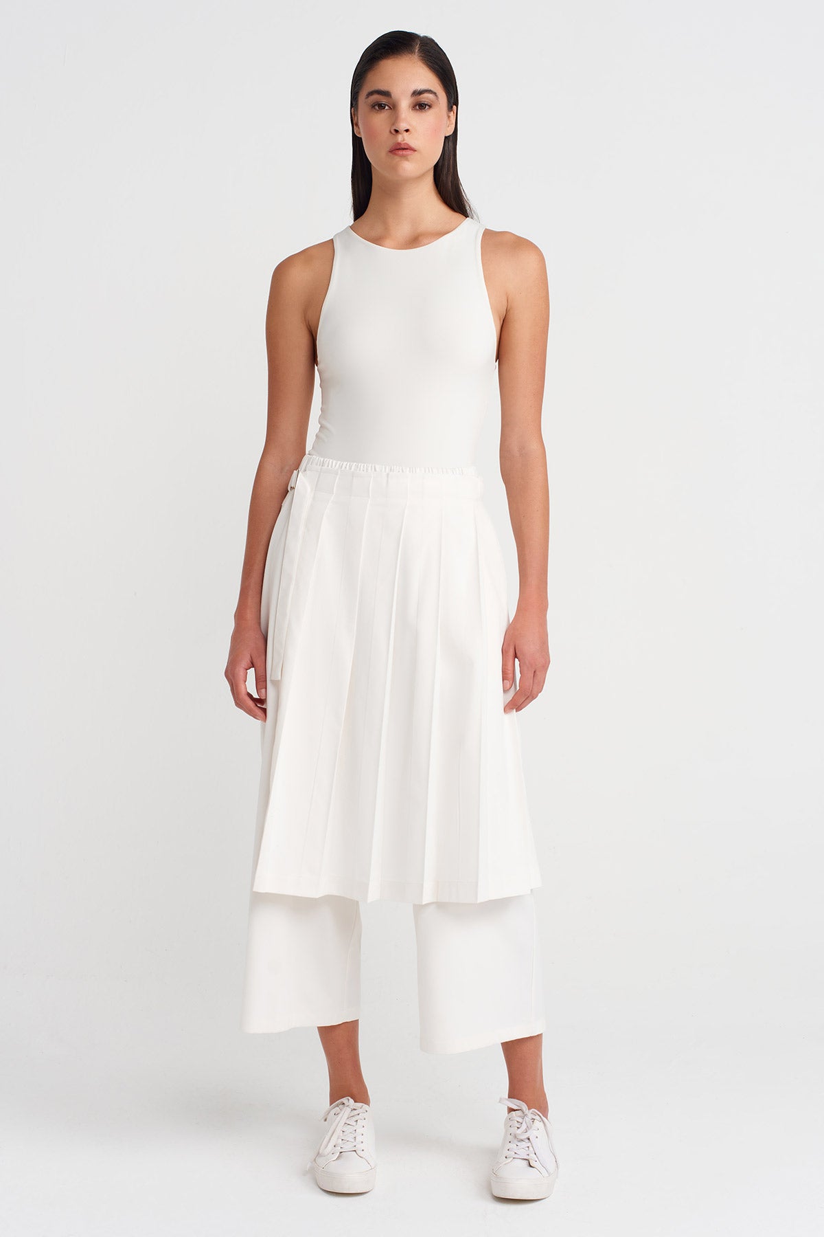 Off White Pleated Skirted Trousers-K253013061