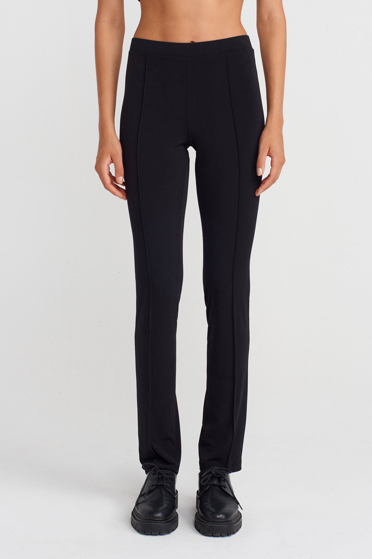 Black Slim Fit Jersey Pants with Crease Detail-K253013072