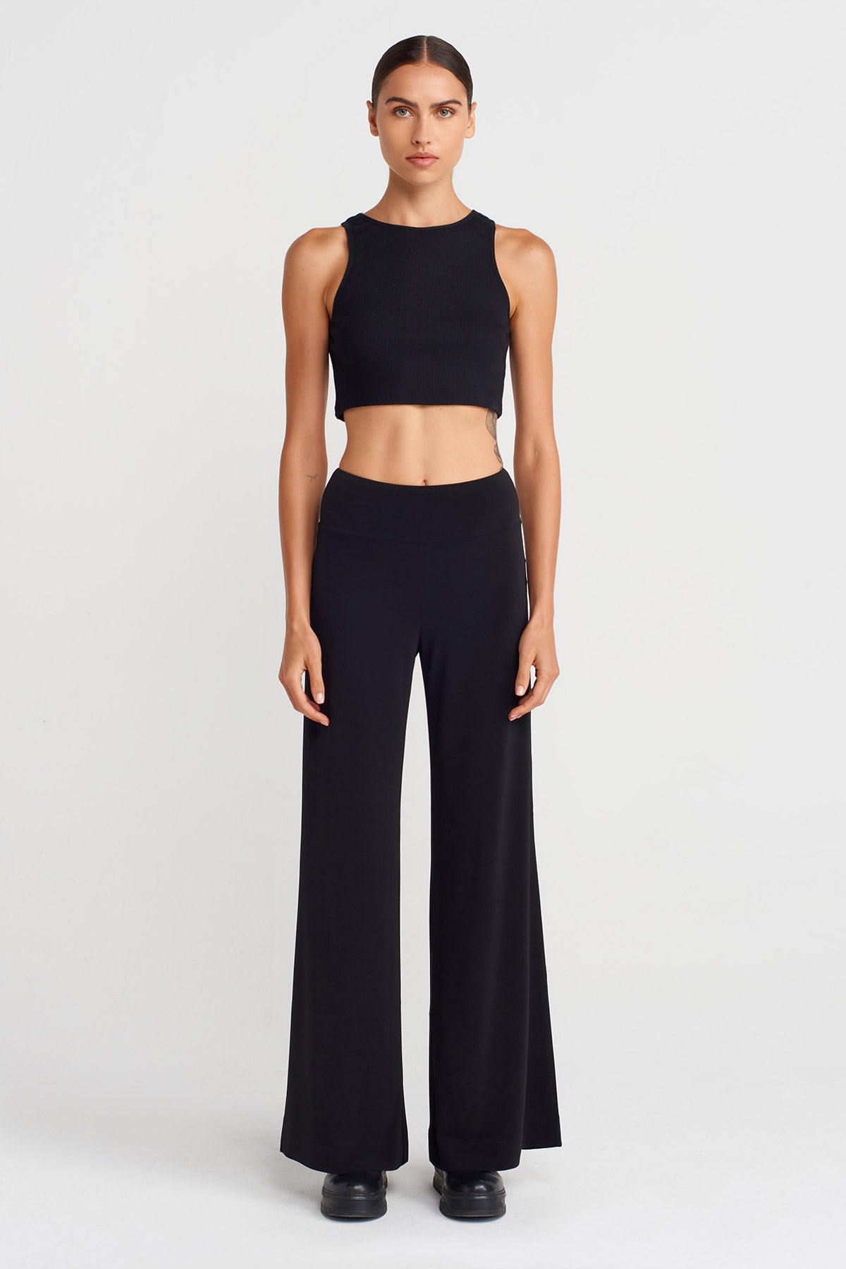 Black Wide Leg Jersey Pants-K253013074