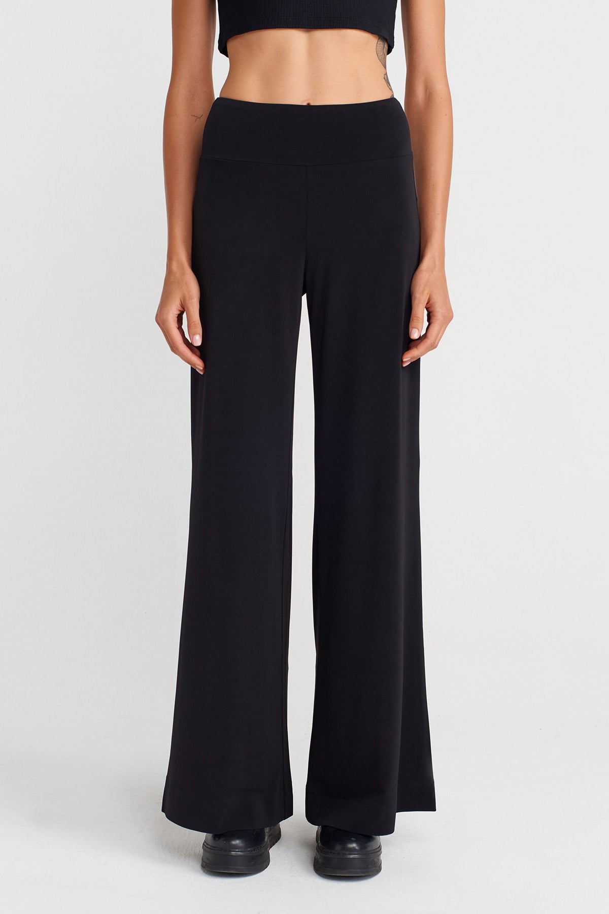 Black Wide Leg Jersey Pants-K253013074