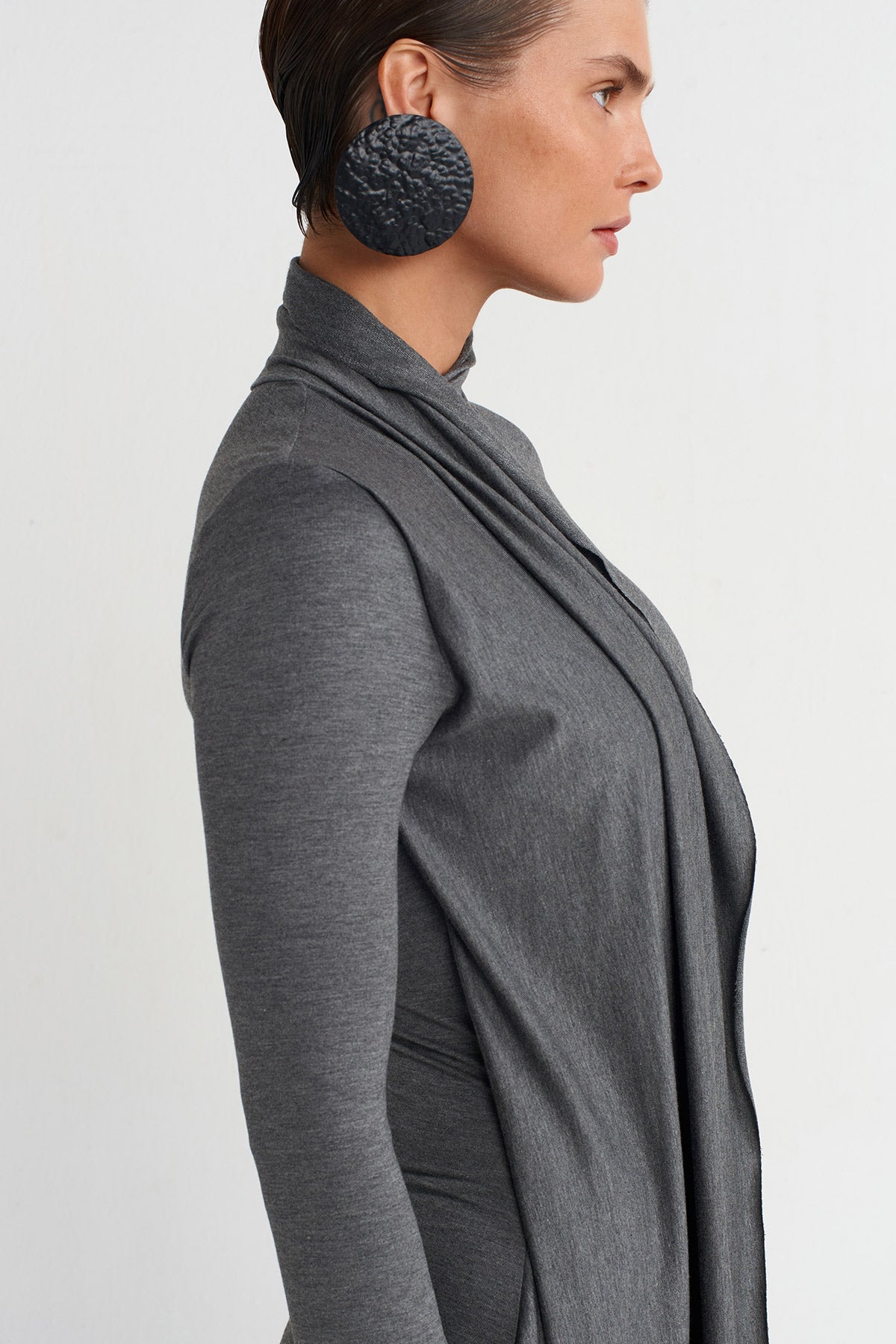 Darkgrey Melanj Asymmetrical Shawl Collar Long Dress-K254014014