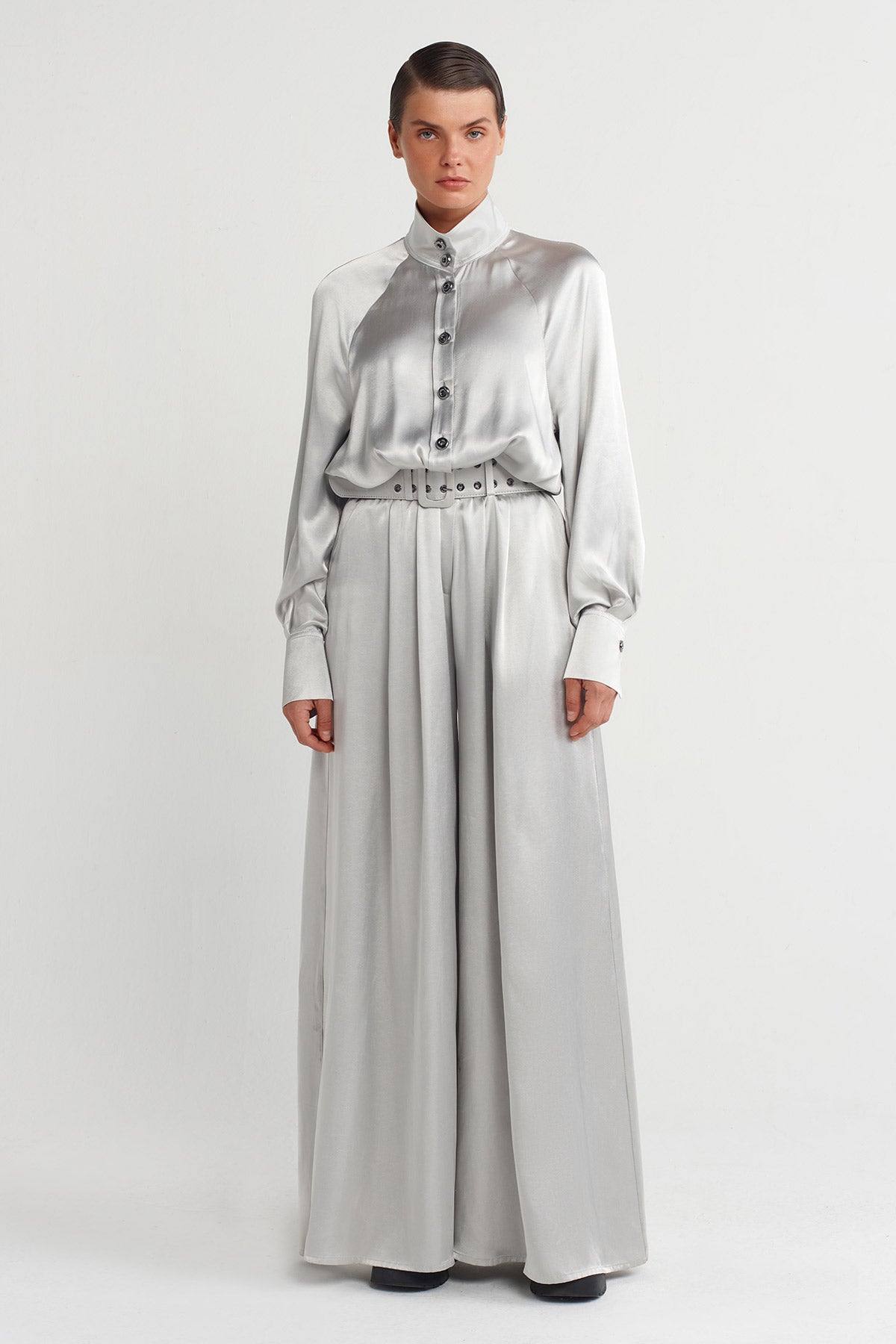 Silver Belted Shiny Elegant Jumpsuit-K254014015