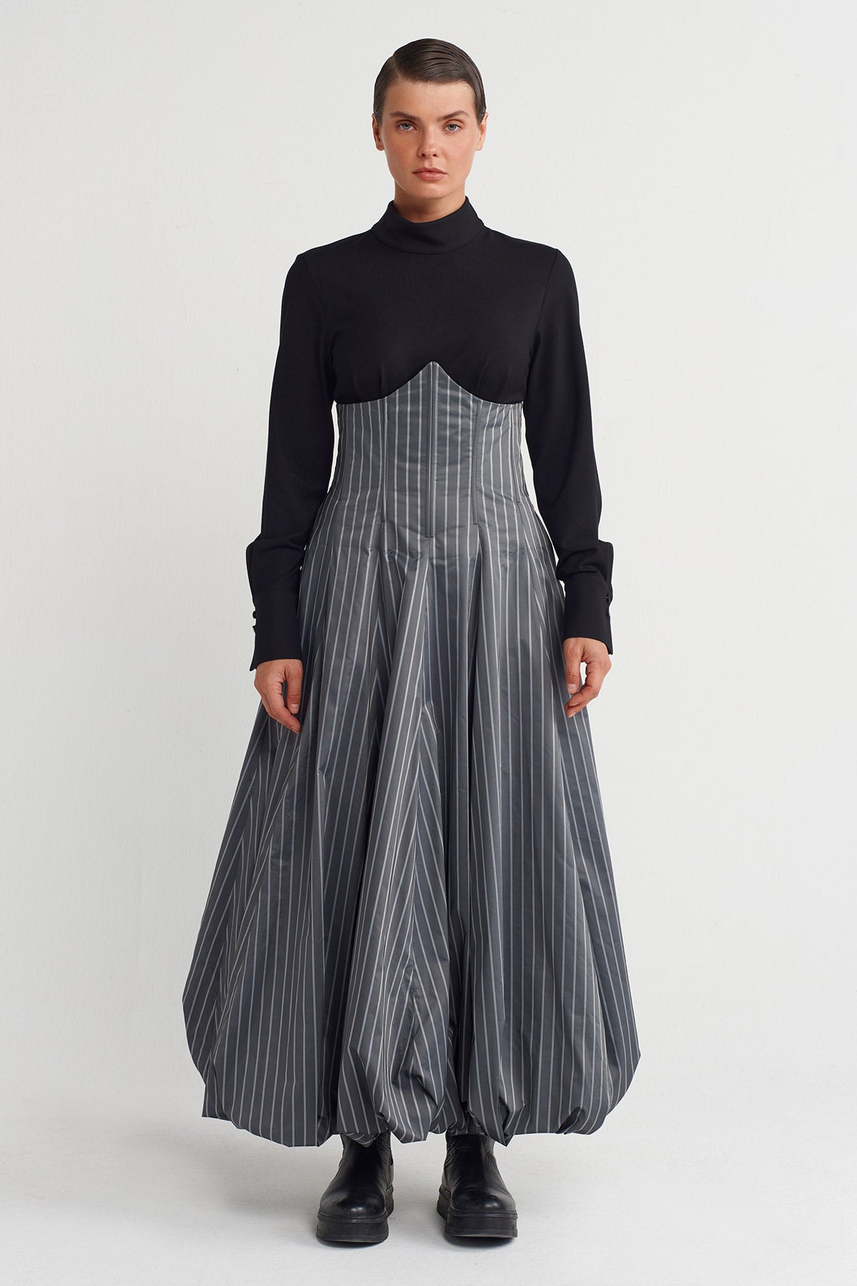 Corset Detailed Long Balloon Dress-K254014017