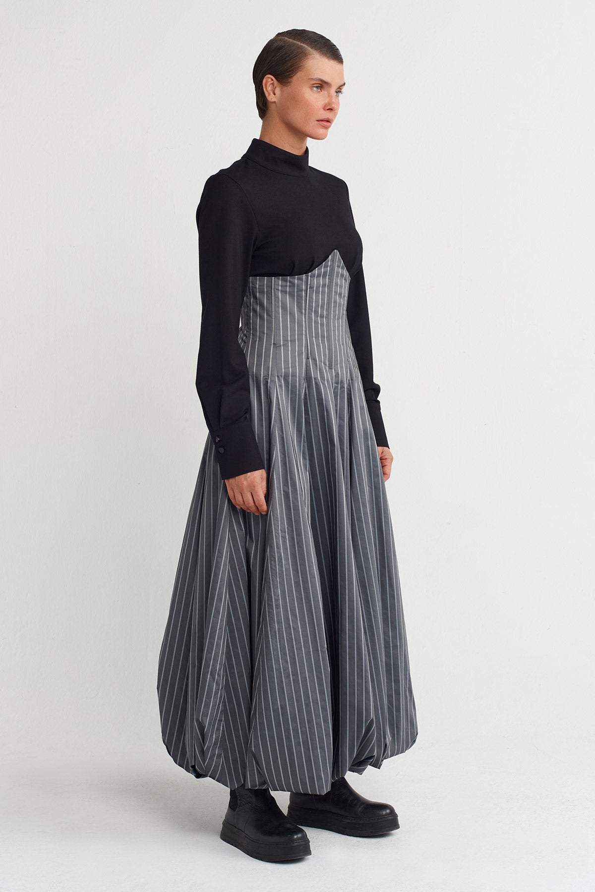 Corset Detailed Long Balloon Dress-K254014017