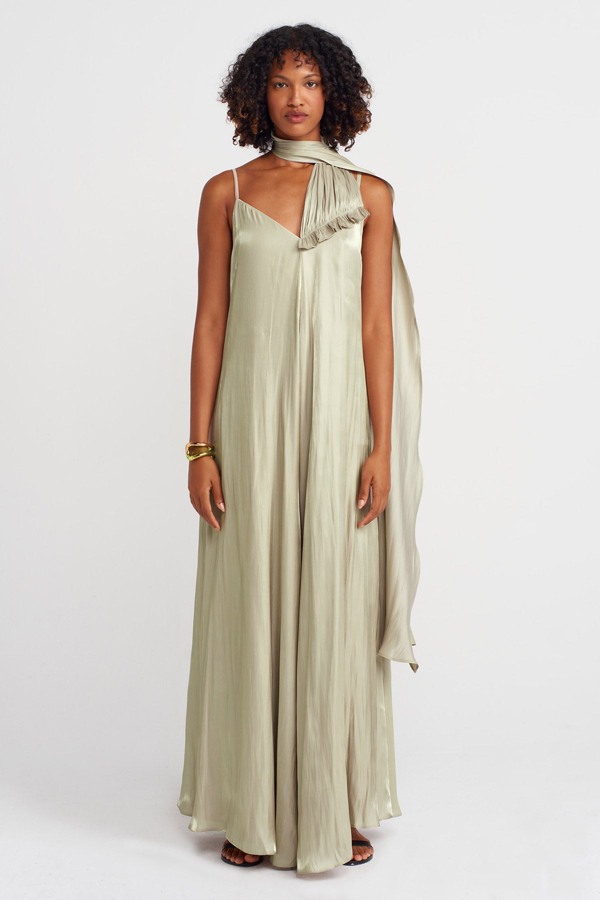 Sand One-Shoulder Strap, Stylish Long Dress-K254014019