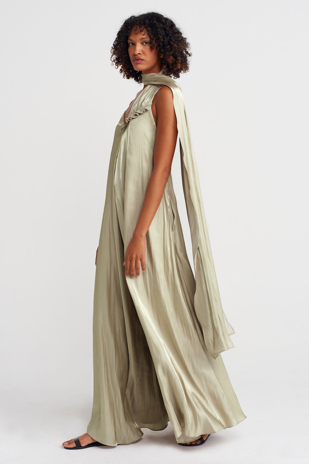 Sand One-Shoulder Strap, Stylish Long Dress-K254014019