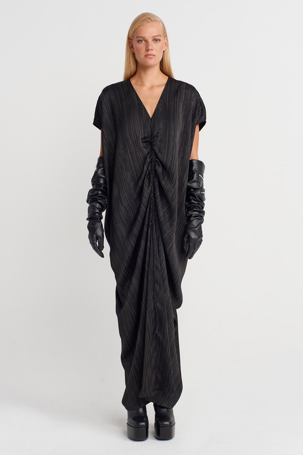 Brown Draped Maxi Dress-K254014057