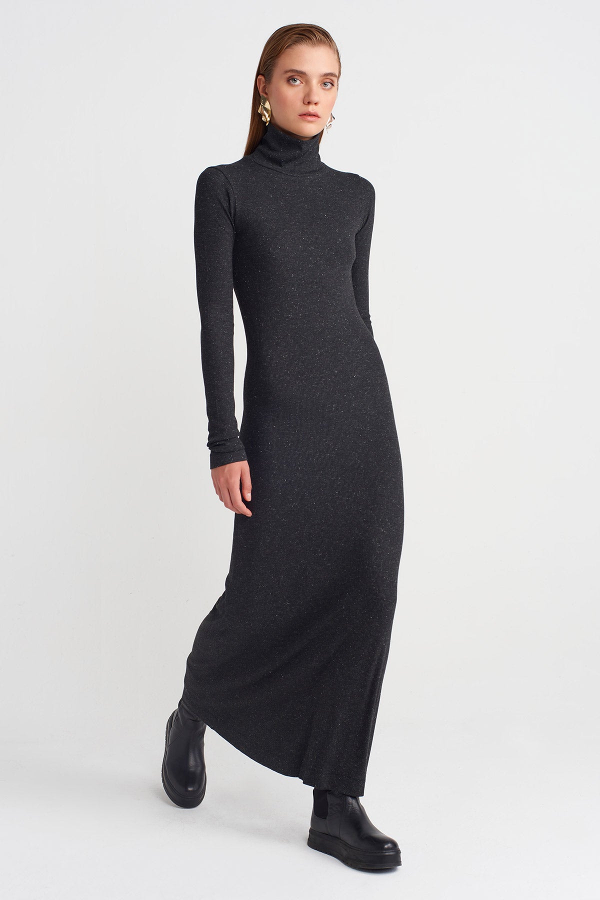 ANTHRACITE MELANGE Silver Ribbed Long Dress -K254014071