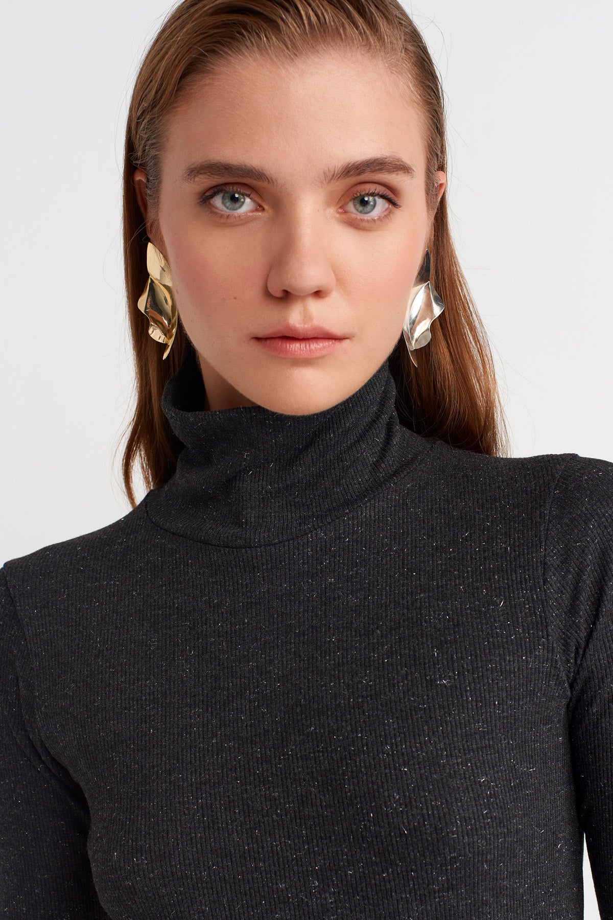 ANTHRACITE MELANGE Silver Ribbed Long Dress -K254014071