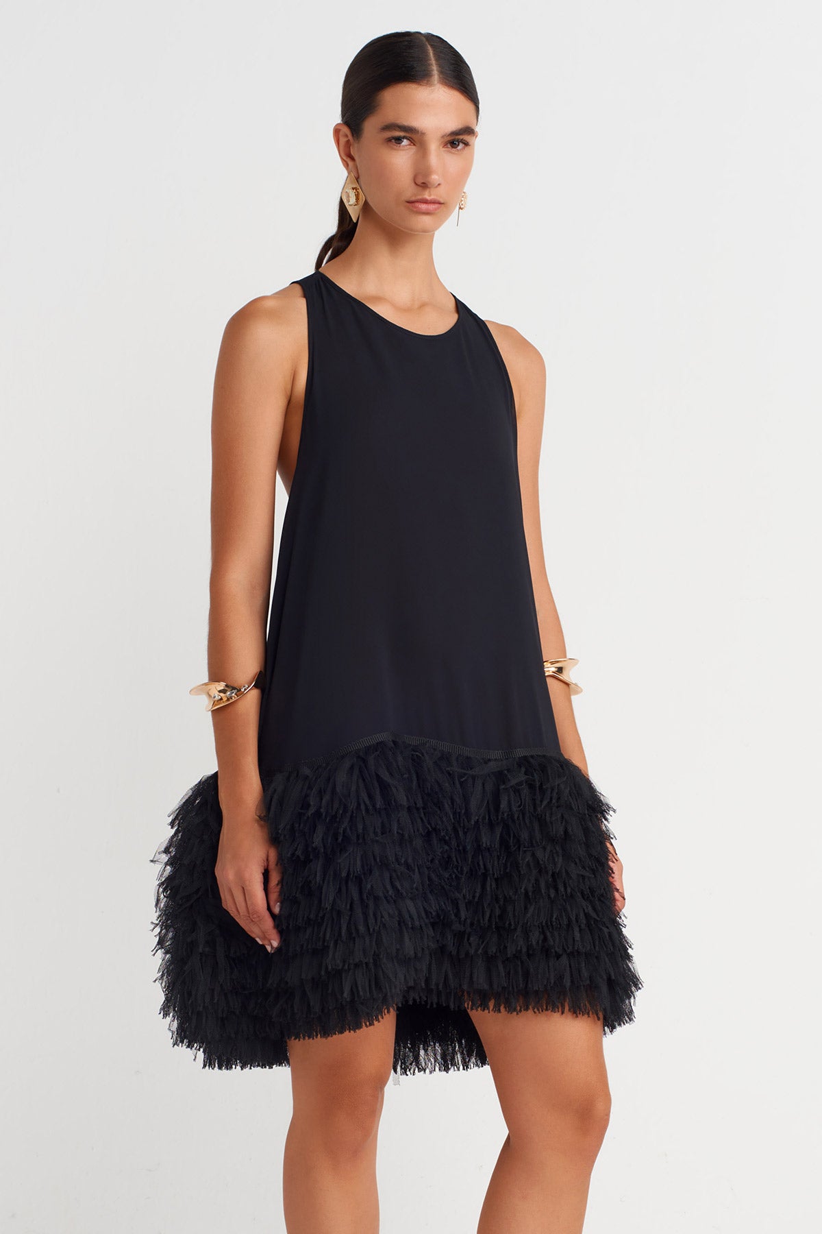 Black Black Tulle-Trimmed Dress-K254014076