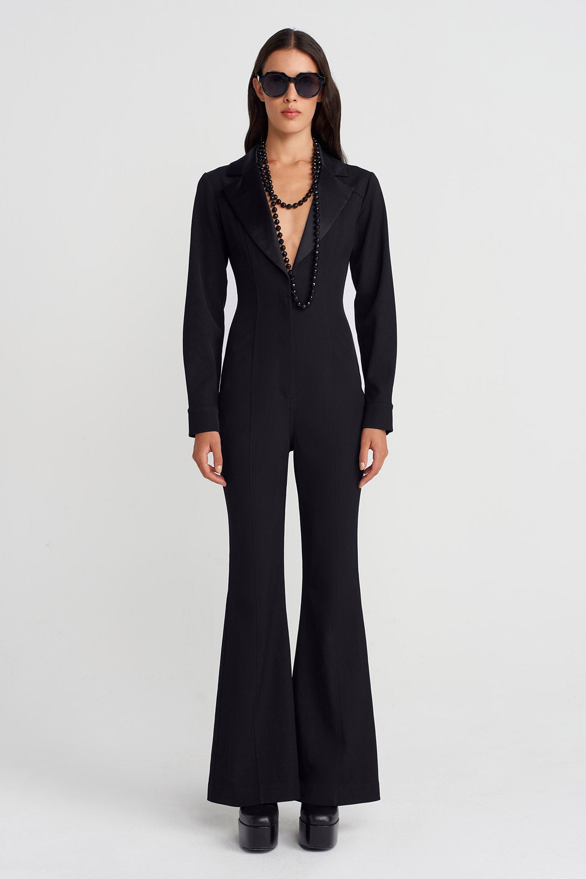Black Jumpsuit with Jacket Collar-K254014085