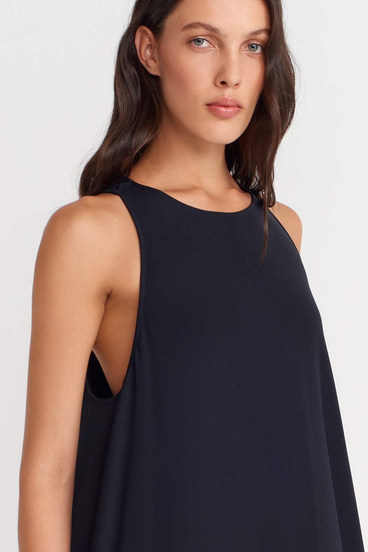 Black Sequined Hem Halter Neck Mini Dress-K254014087