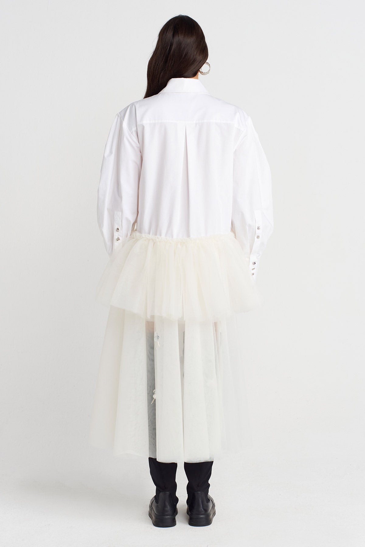 Off White Asymmetric Flared Hem Shirt Dress-K254014089