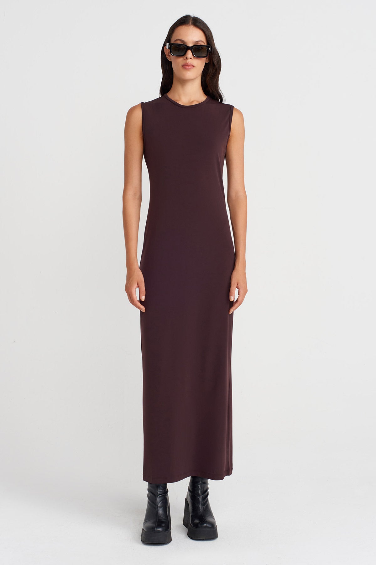 Dark Purple Long Jersey Dress-K254014102