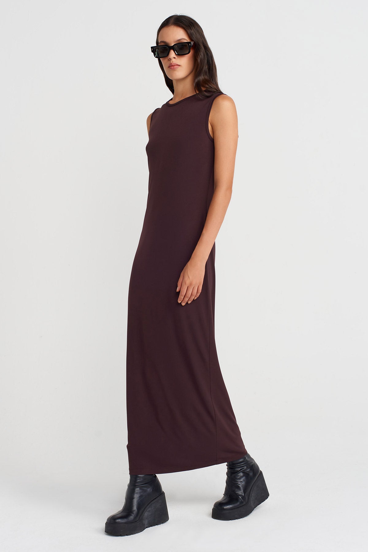 Dark Purple Long Jersey Dress-K254014102