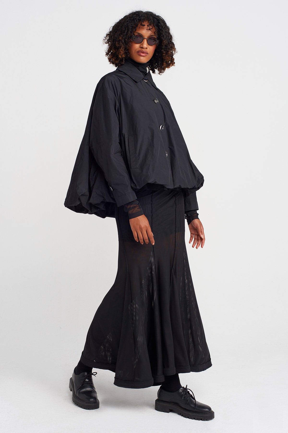 Black Taffeta Balloon Jacket-K255015016