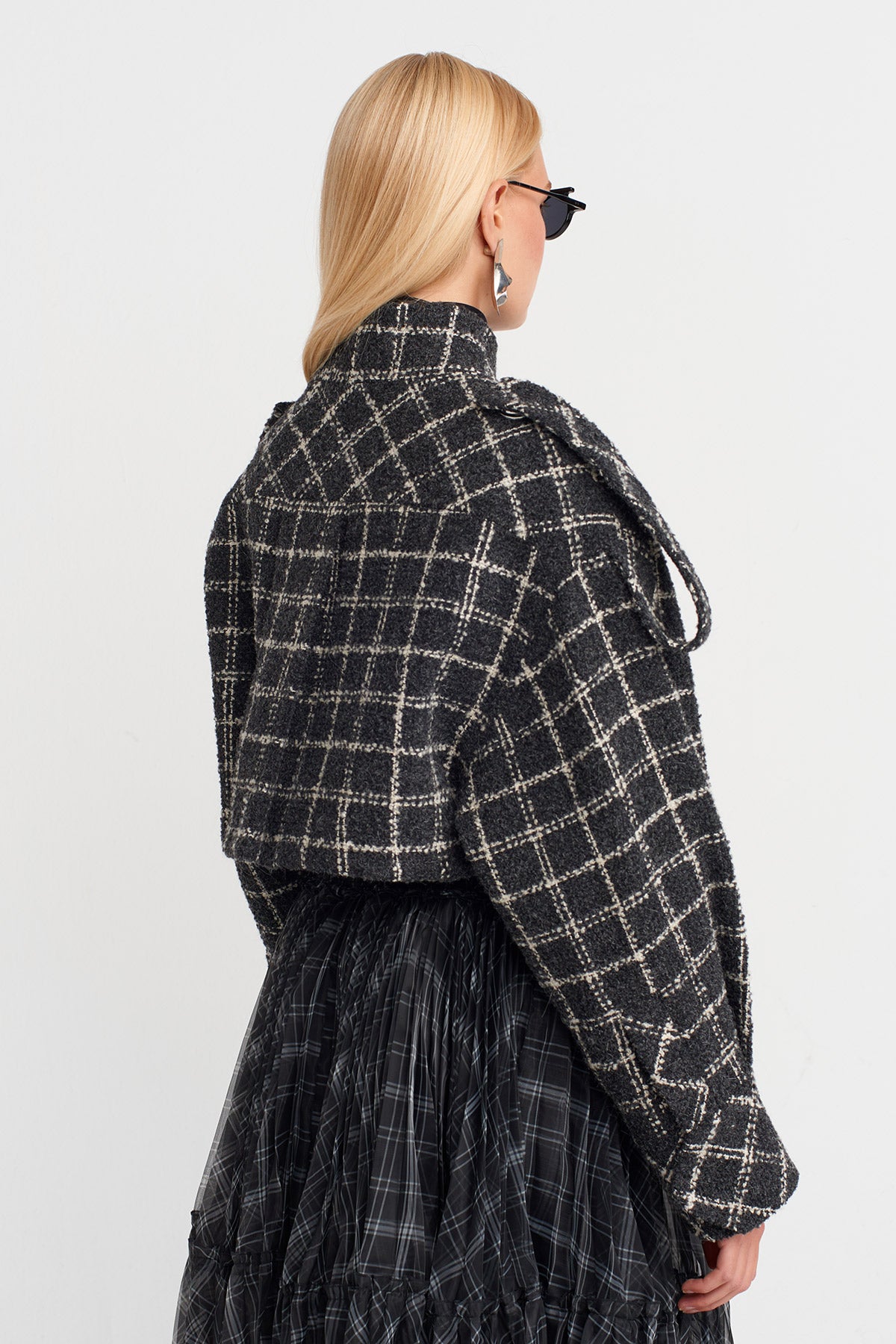 Grey/White Plaid Tweed Jacket-K255015053