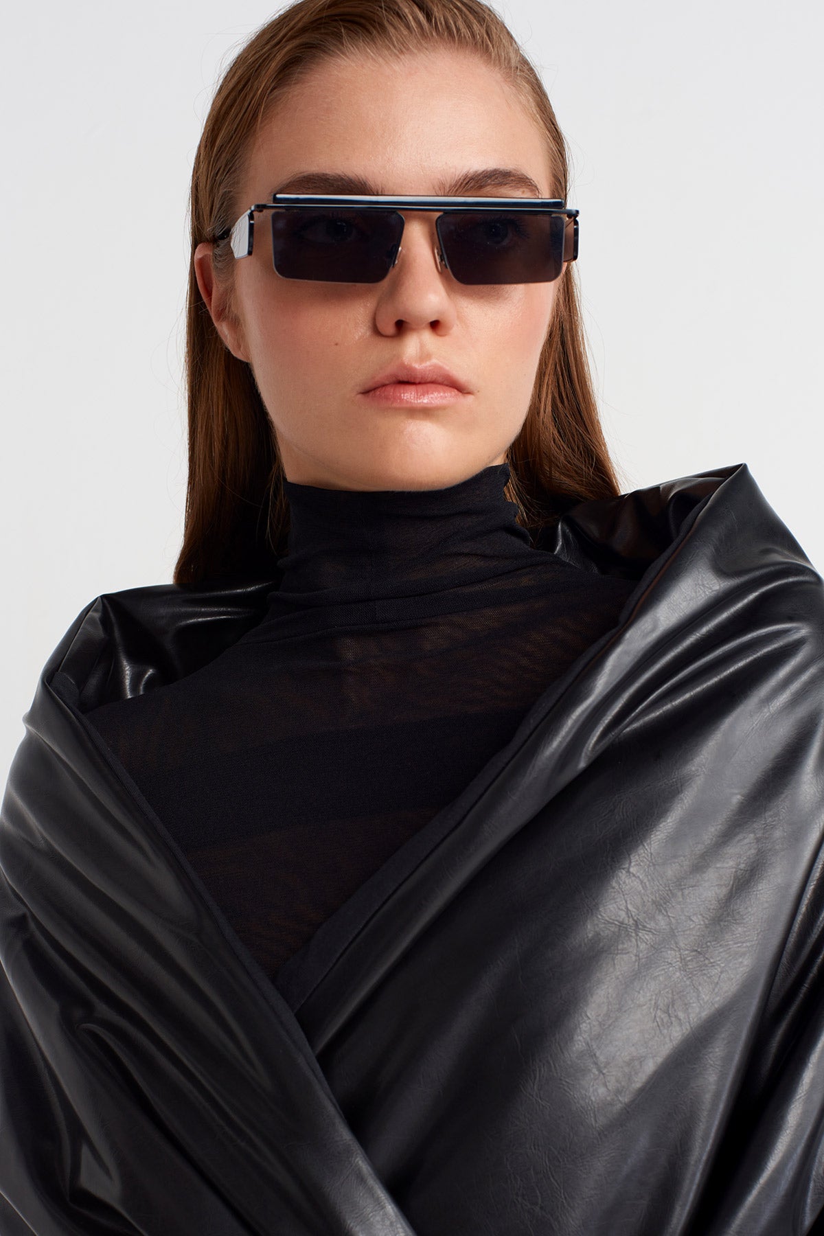 Black Oversized Pocket Vegan Leather Vest-K255015057