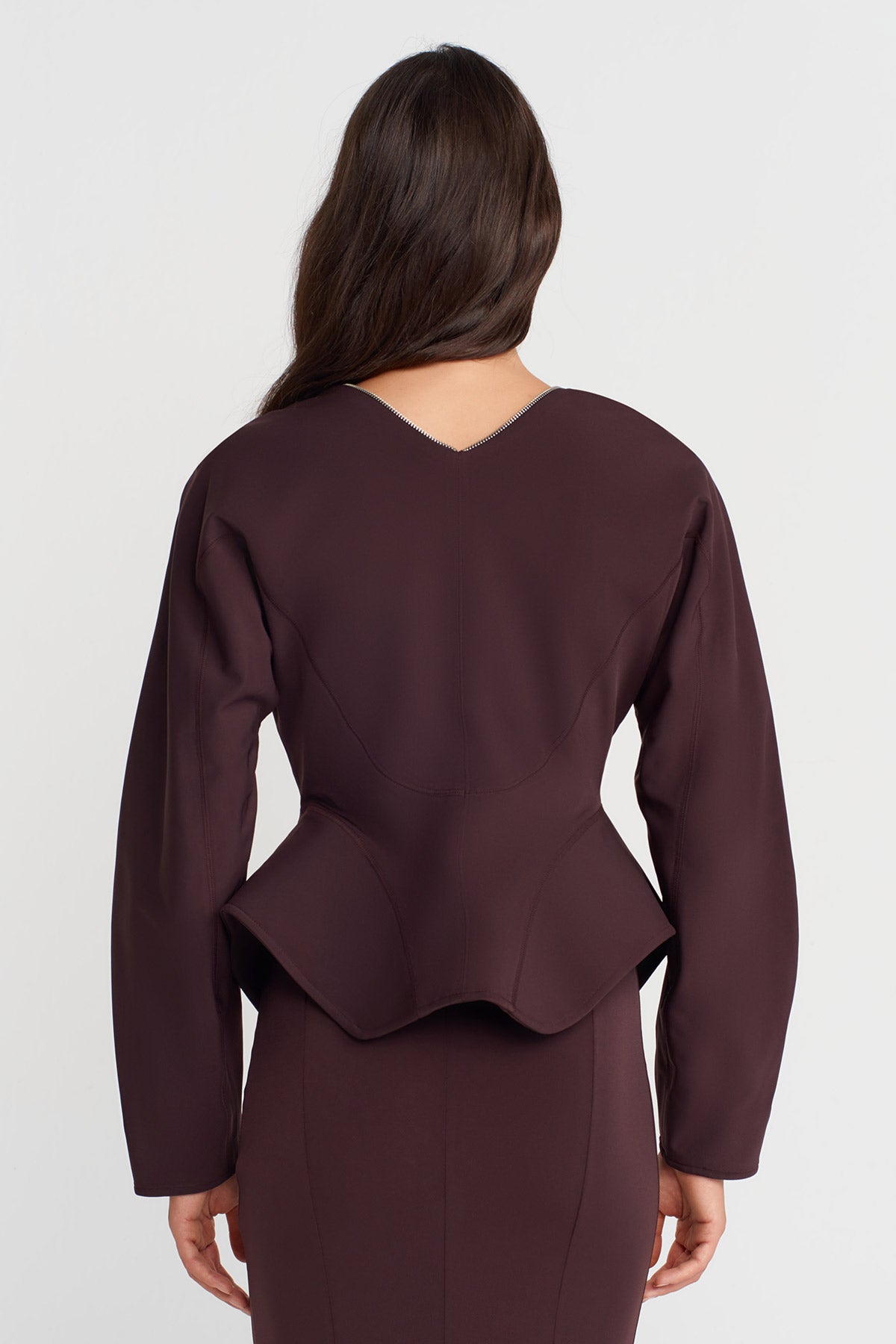 Dark Purple Fitted Jersey Jacket with Zipper-K255015103