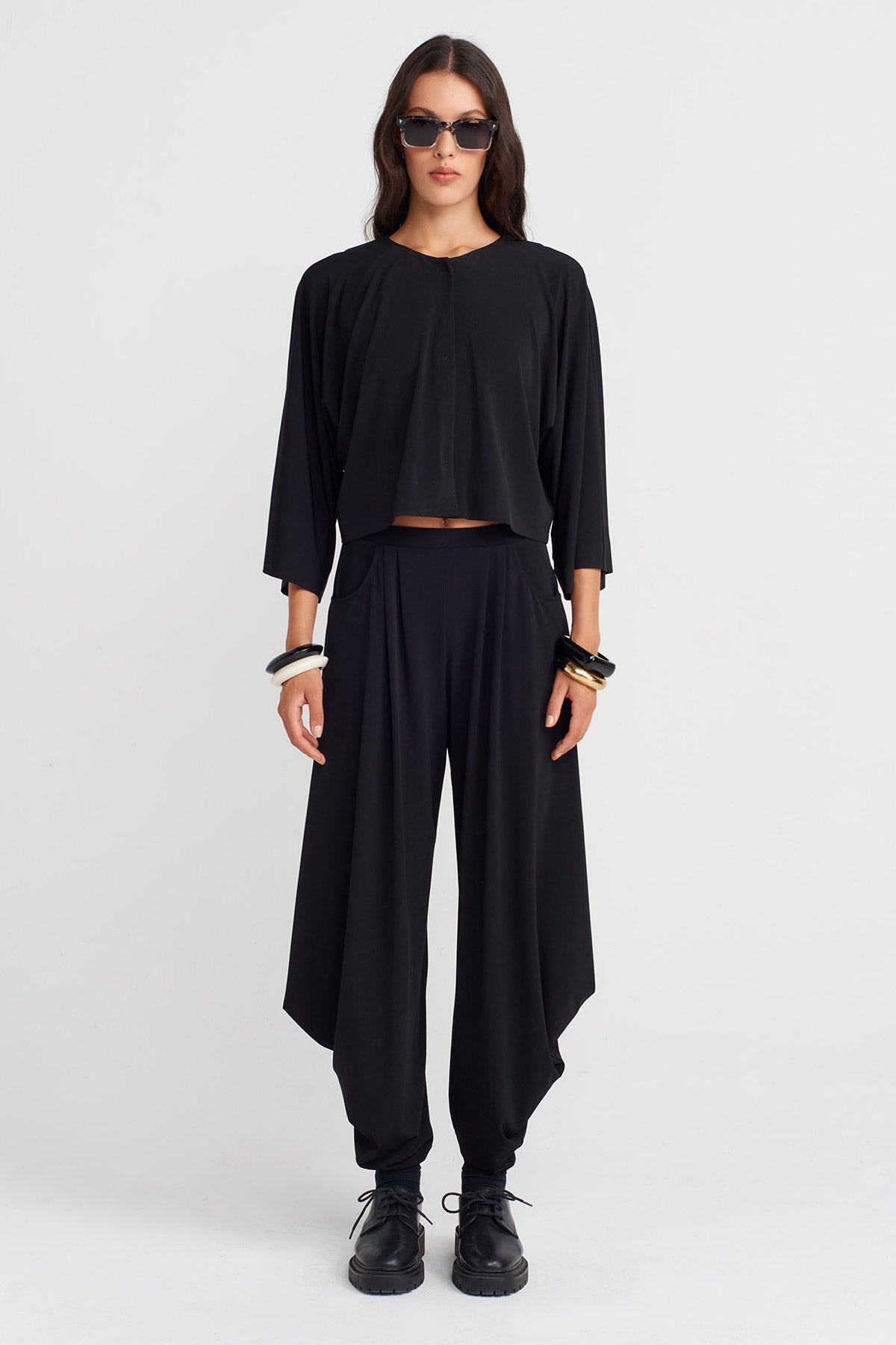 Black Jersey Cardigan with Snap Closure-K255015106