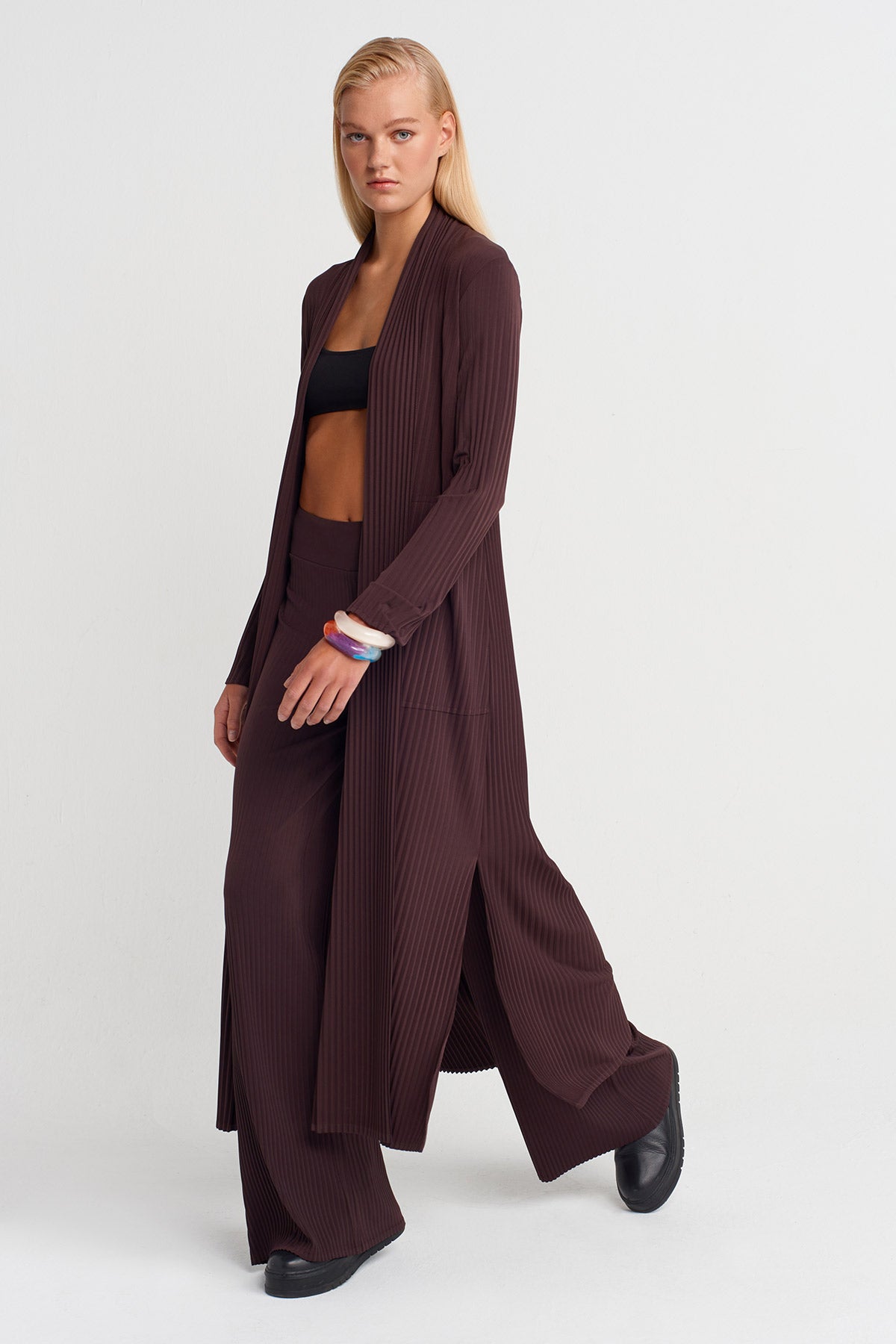 Dark Purple Long Pleated Cardigan-K255015109