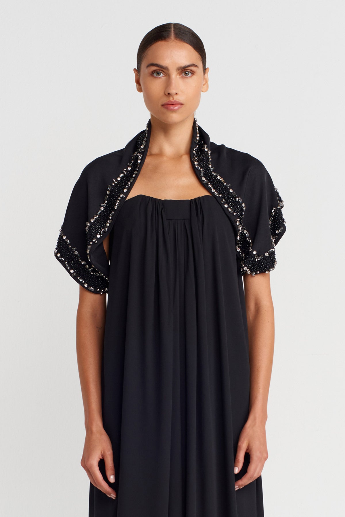 Black Hand-Embroidered Shawl-K256016015