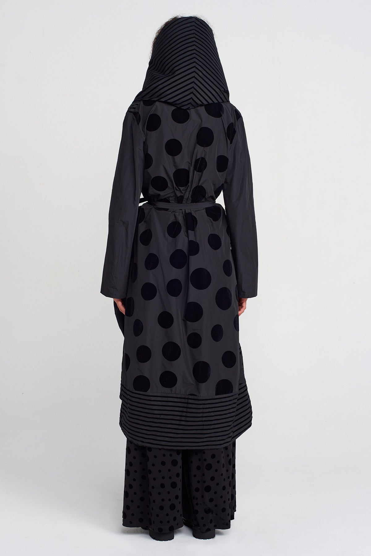 Multicolor Striped and Polka-Dot Draped Taffeta Coat-K257017004