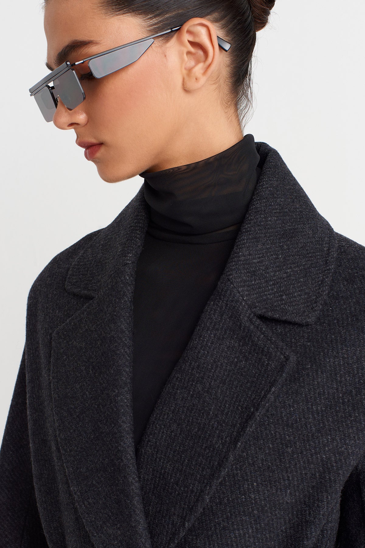 Black/White Long Belted Coat-K257017010