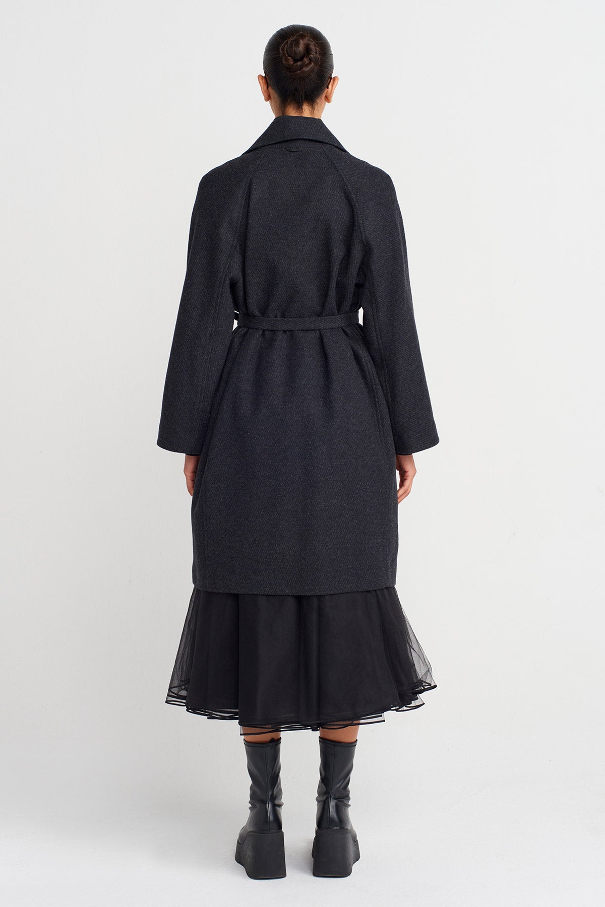 Black/White Long Belted Coat-K257017010