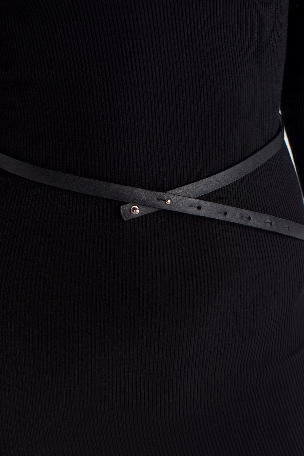 Black Slim Leather Belt-K258018019