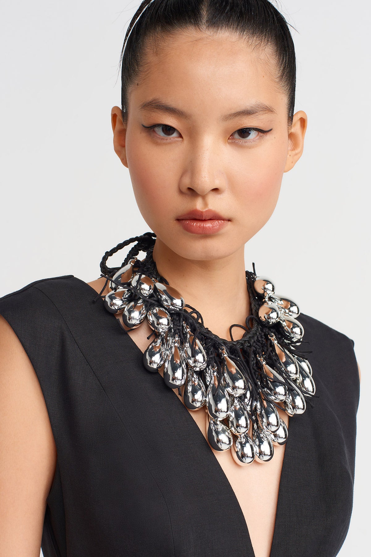 Silver Teardrop Charm Cord Necklace-K259019007