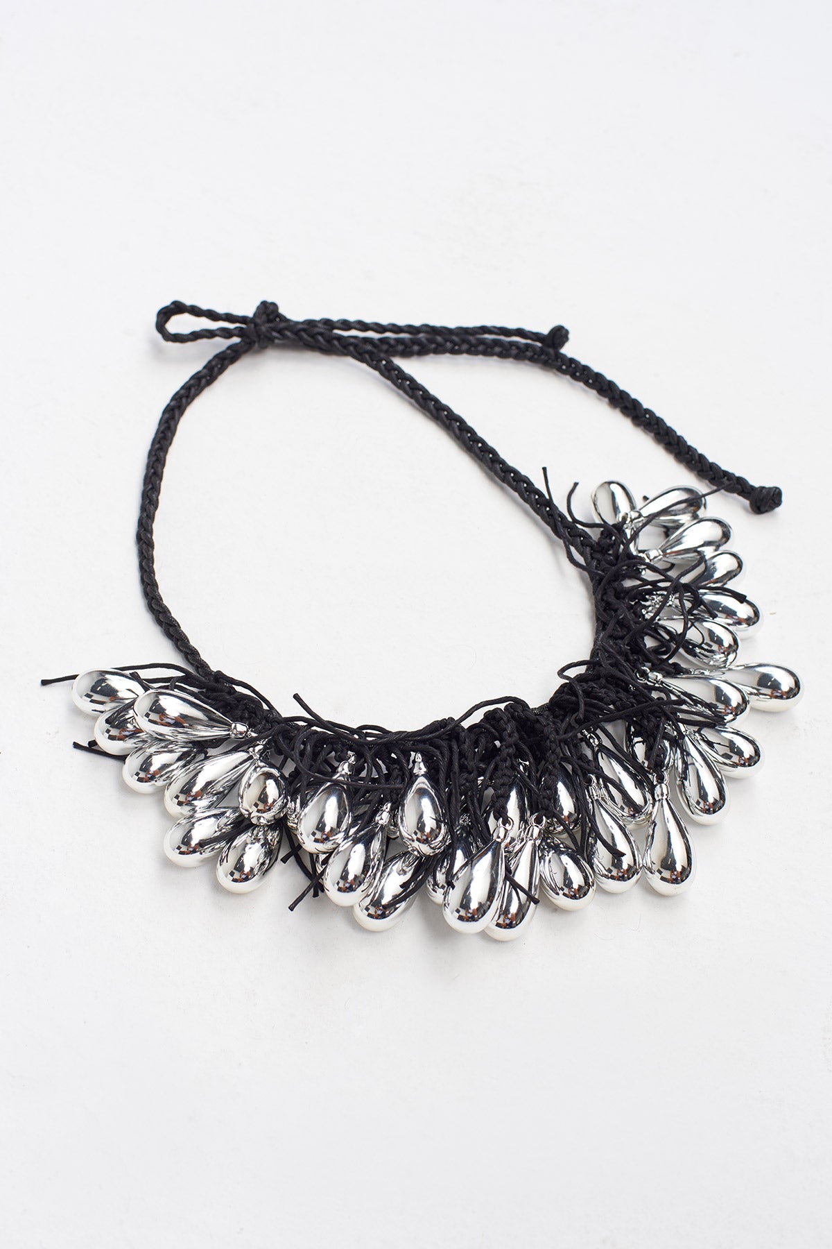 Silver Teardrop Charm Cord Necklace-K259019007