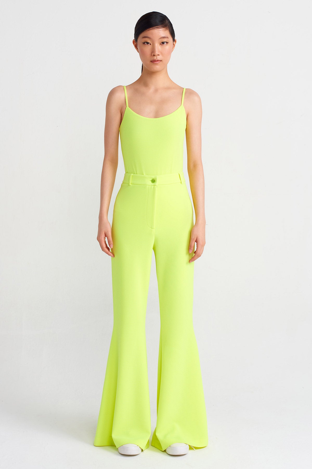 Neon Asit Yeşil High-Waisted Flared Pants-Y243013059