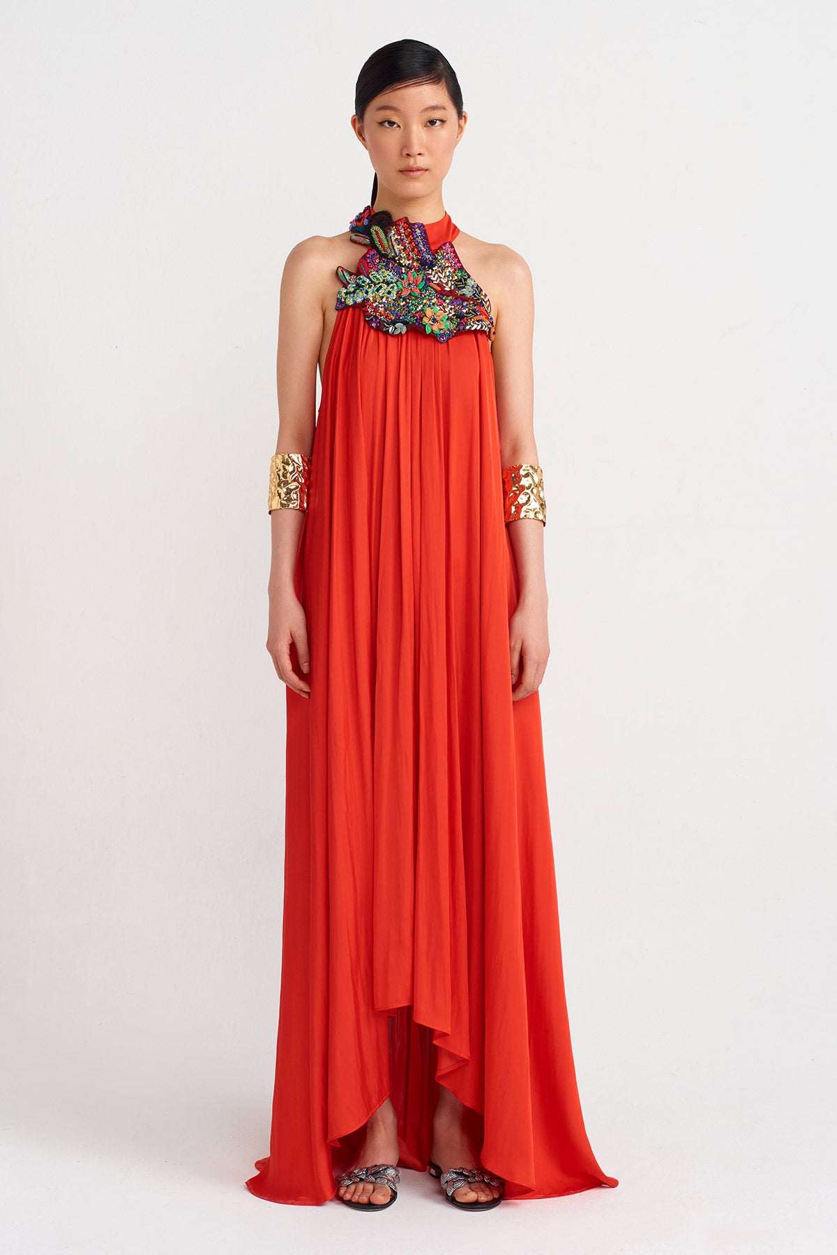 Scarlet Embellished Satin Long Elegant Dress-Y244014123