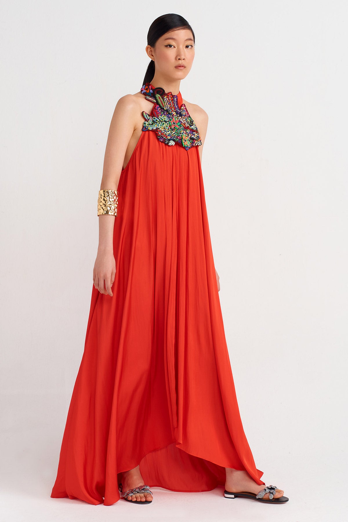 Scarlet Embellished Satin Long Elegant Dress-Y244014123