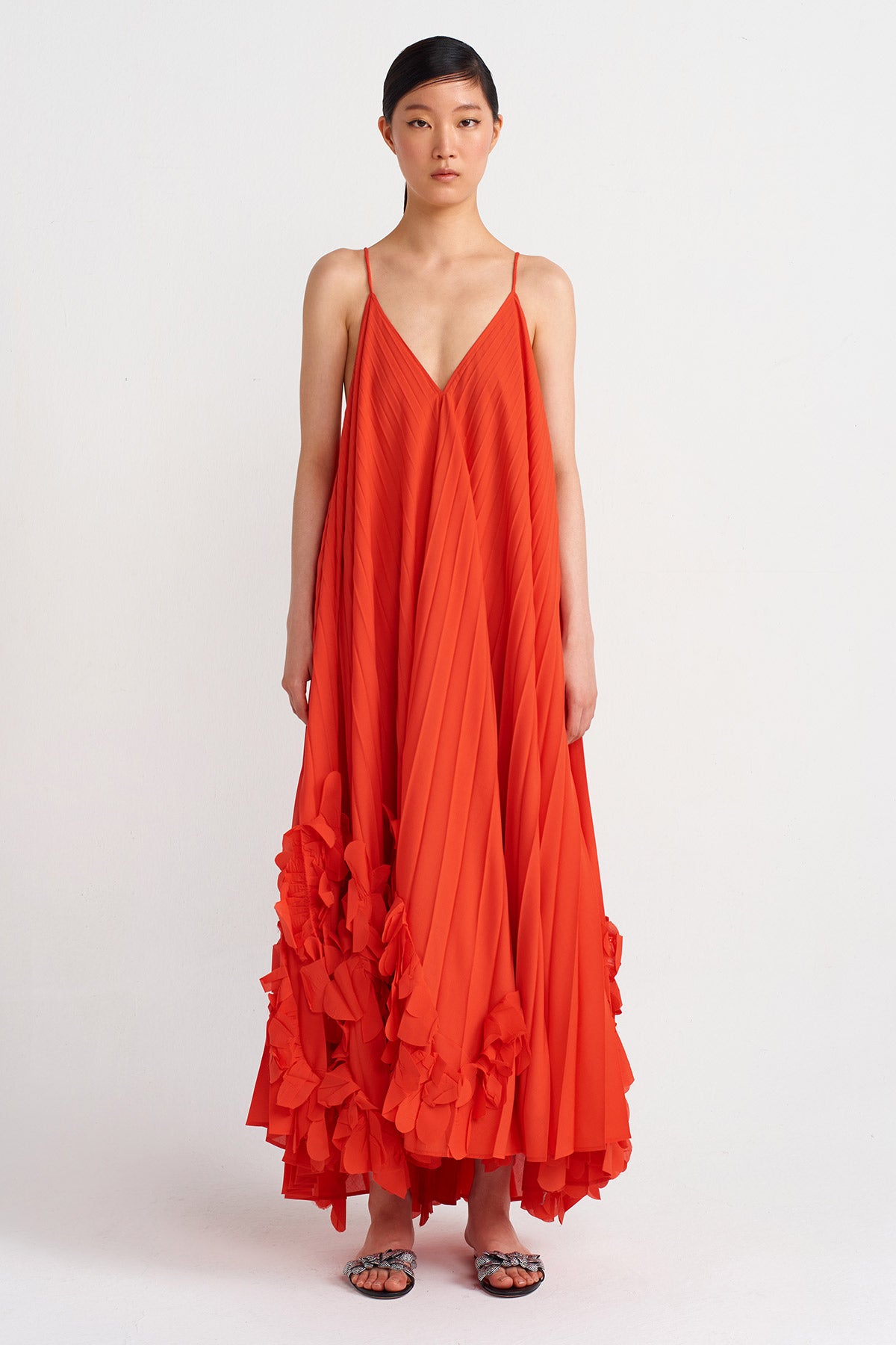 Scarlet Floral Patterned Plisse Dress-Y244014125