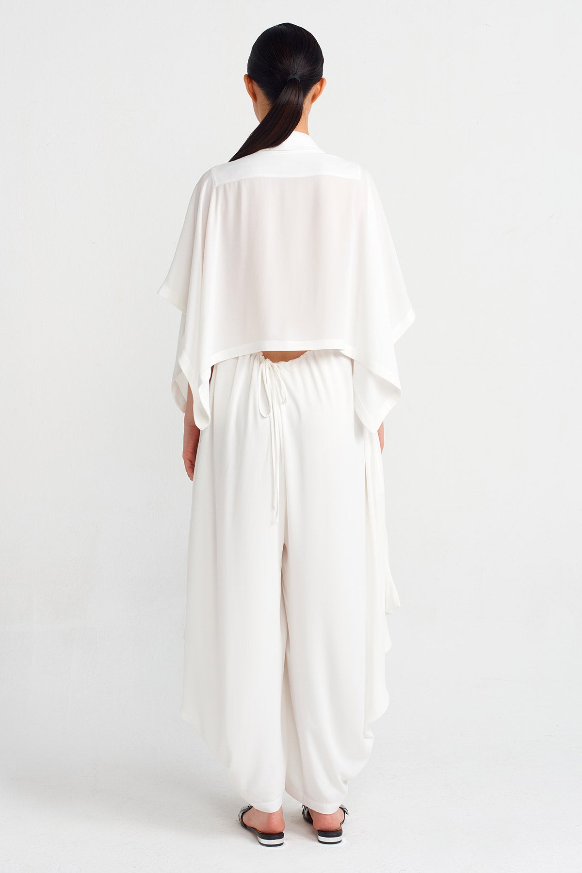 Off White Backless Cape Dress-Y244014140